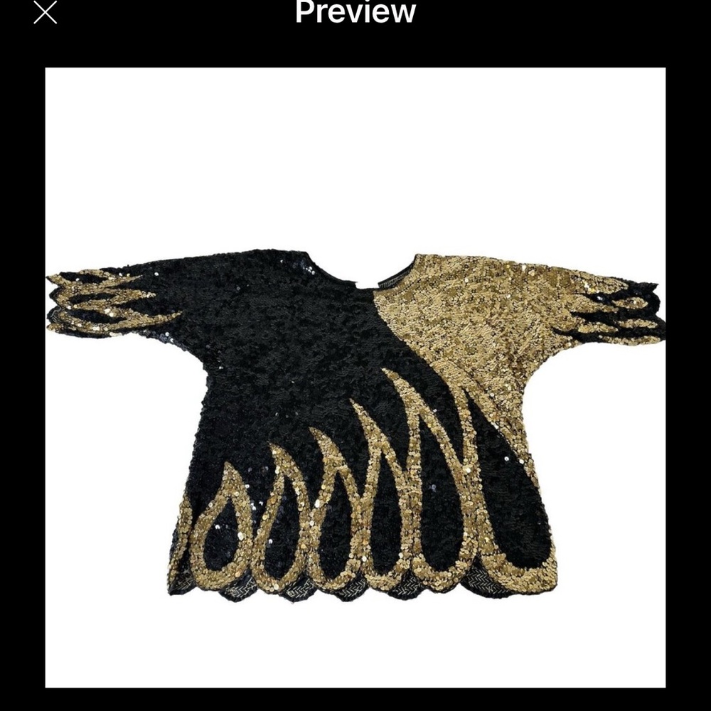 VTG HD Best Quality Silk Hand Embroidered Sequins Top L? Cruise Whimsigoth Read